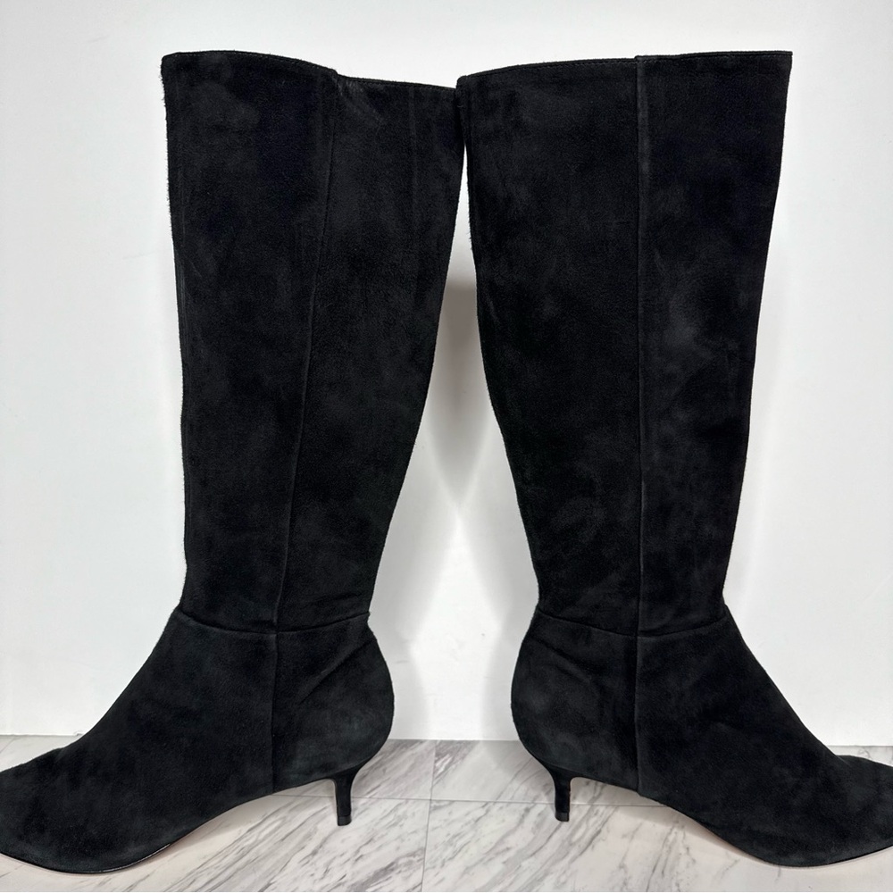 Schutz Pointy Toe Black Suede Kitten Heel Tall Boot 8 1/2 B - Picture 10 of 15